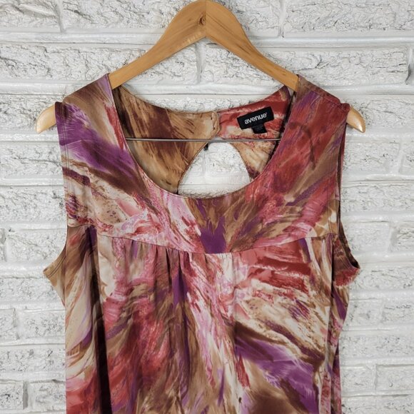 Avenue Women Top 18 20 Plus Tank Purple Brown Watercolor Back Window WAT37XE - Picture 3 of 10